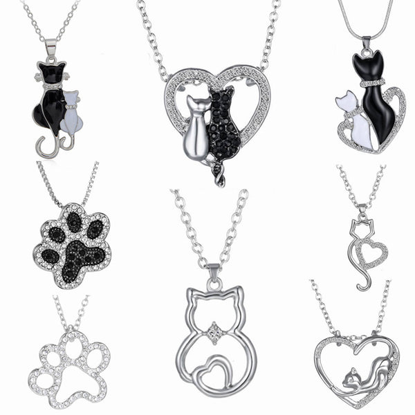 New Lovely Cat Theme Crystal Pendant Necklaces For Women and Girls